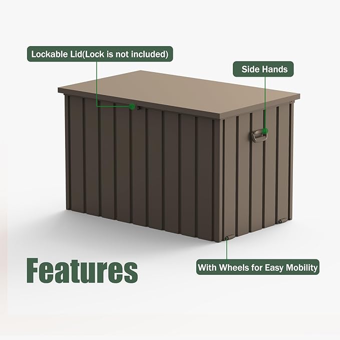Domi Outdoor Storage Deck Box 120 Gallon, Waterproof Lockable Steel Outdoor Storage Container for Outside Cushions, Garden Tools and Pools Equipment, (Brown)