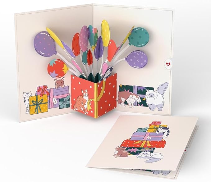 Lovepop Birthday Pop-Up Card for Her, Him, Men, Women - 3D Animal Greeting Cards - Curious Cats - 5" x 7" - Blank Notecard & Envelope Included