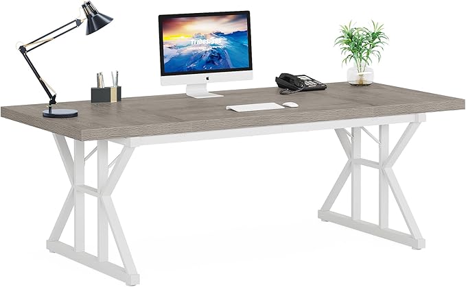 Tribesigns 70.8-Inch Executive Desk, Large Computer Office Desk Workstation, Modern Simple Style Laptop Desk Study Writing Table Business Furniture for Home Office (Grey/White, 70.8 Inch)