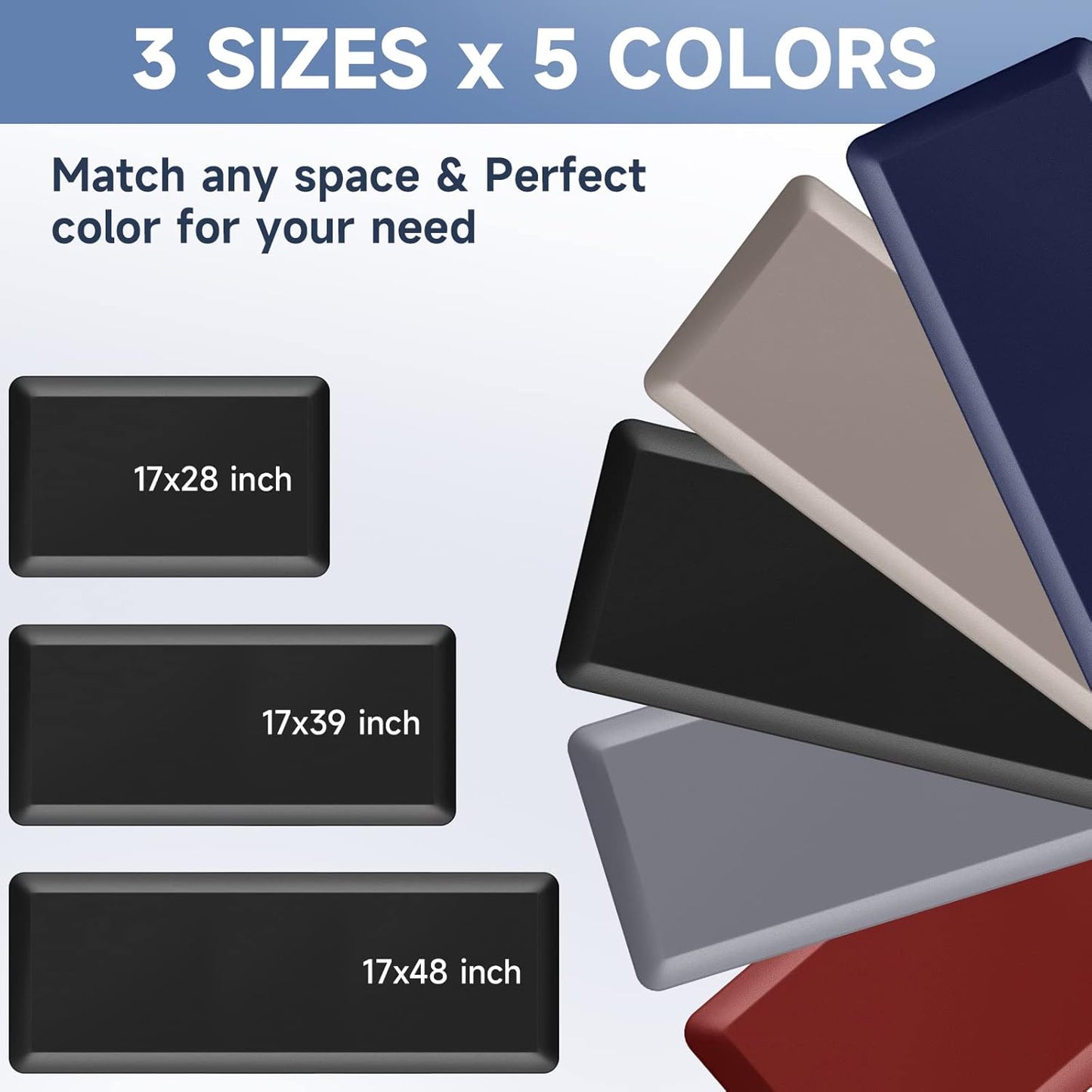 StepRite 4/5 Inch Thick Kitchen Mat Anti Fatigue Mat Kitchen Rugs Kitchen Decor Non-Slip, Stain Resistant, Waterproof Kitchen Mats Desk Mat for Kitchen, Office, Workshop, Black, 17'' x 47''