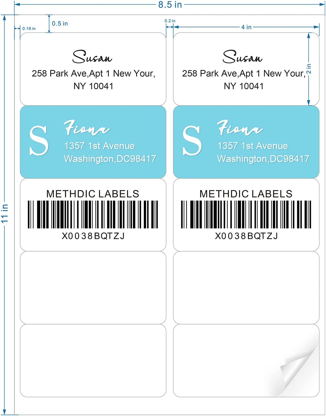 Methdic Shipping Labels 2"×4" 1000 Labels Sticker Paper for Laser/Ink Jet Printer Mailing Labels 8.5"×11" White 10 per Sheet