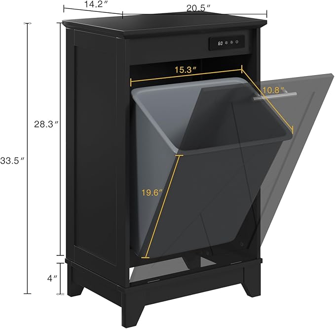 Tilt Out Trash Cabinet, Kitchen Trash Can Cabinet w/Negative ion and deodorizing Function, Dog Proof 10 Gallon Garbage Can Cabinet for Kitchen, Bathroom, Living Room, Black