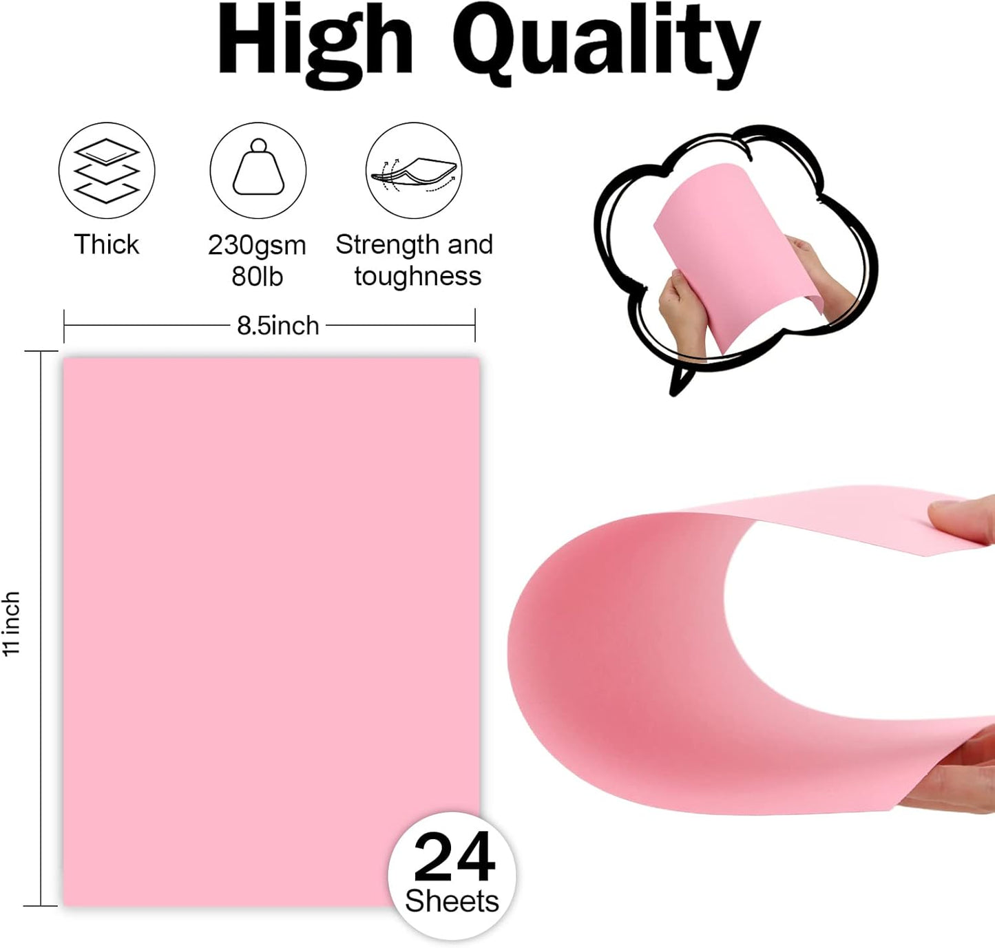 24 Sheets Pink Cardstock 8.5 x 11 Thick Paper, Goefun 80lb Card Stock Printer Paper for Arts & Crafts, Valentines Day, Stationary Printing