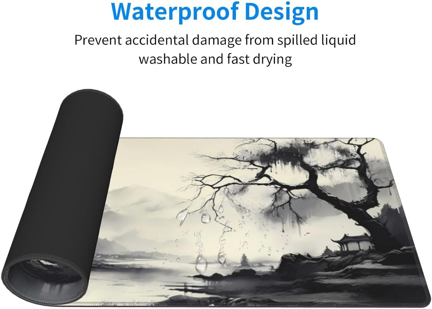 Gaming Mouse Pad Desk Pad,Extended Big Mouse Pad,31.5x11.8 Inch Long Computer Keyboard Mouse Mat Mousepad with 3mm Non-Slip Base and Stitched Edge for Gaming and Office… (wash painting2)