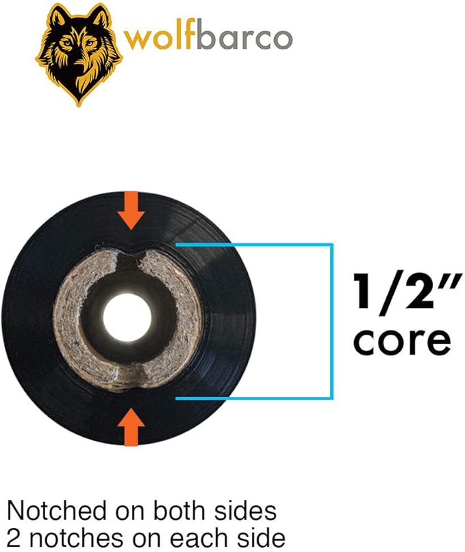 36 Rolls Wolfbarco 2.24" x 243' (57mm x 74m) Black Premium Resin-Enhanced Wax Thermal Transfer Ribbon Compatible with Zebra Printers