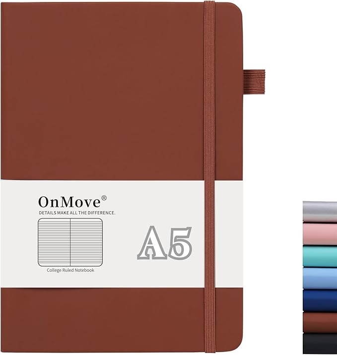 Lined Notebook Journal for Women Men 200 Pages A5 Hardcover Leather with Pen Holder College Ruled Journals for Work Note Taking Travel School Brown