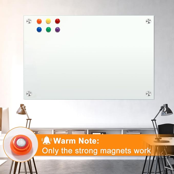 H-Qprobd Glass Whiteboard 60"x40" Magnetic Dry Erase White Board for Wall, Includes 12 Magnets, 8 Markers and 2 Erasers