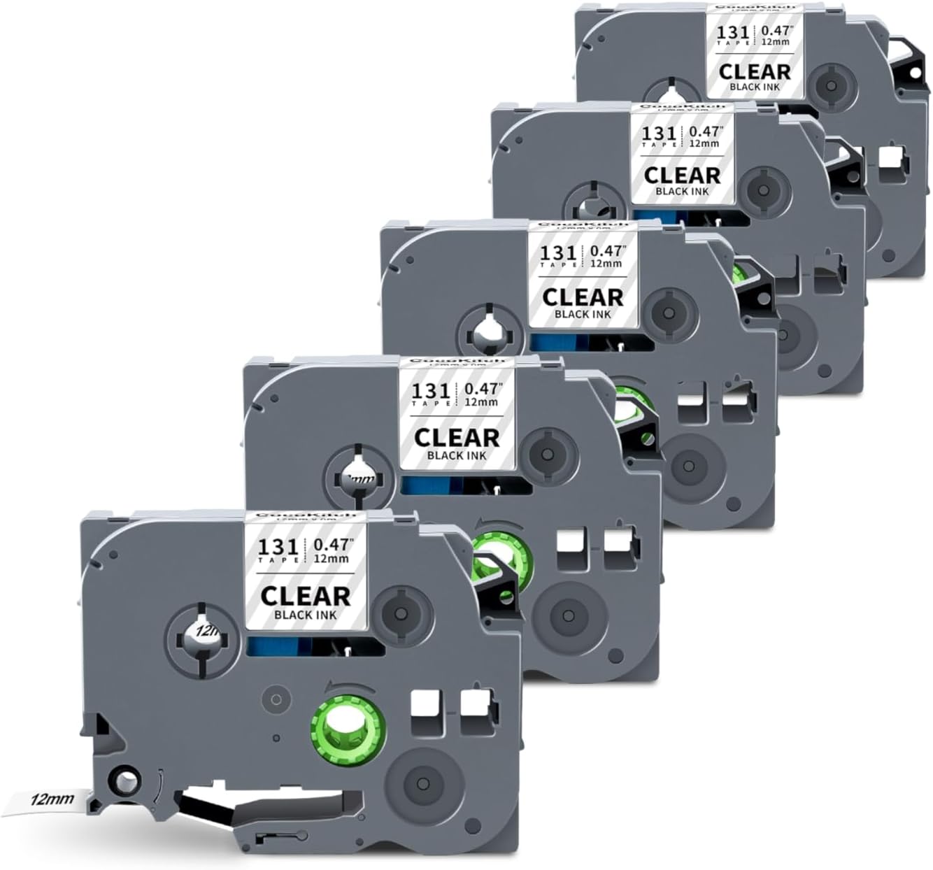 5-Pack TZe-131 TZ Tape 12mm 0.47 Laminated Clear Compatible with Brother P Touch Label Tape TZe131 TZ-131 Work with Ptouch PT-H100 D220 D210 PTD400 PTD-600 PTD610BT Label Maker, 1/2 in x 26.2 ft