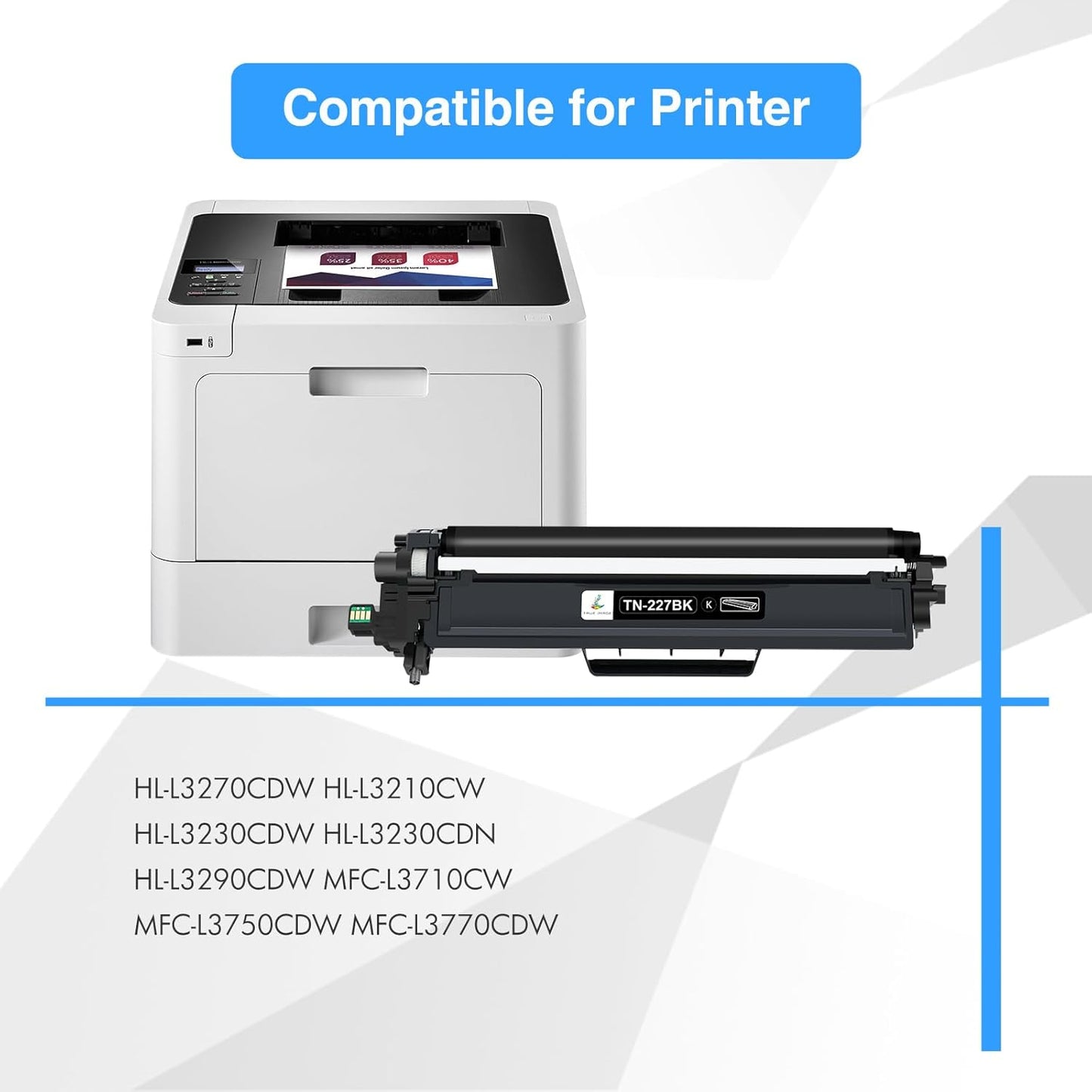 TN227 TN-227BK/C/M/Y High Yield Toner Cartridge 4 Pack: Compatible for Brother TN223 TN-223BK/C/M/Y TN-227 TN 227BK/C/M/Y 227 for HL-L3270CDW HL-L3210CW MFC-L3770CDW HL-L3290CDW MFC-L3750CDW Printer
