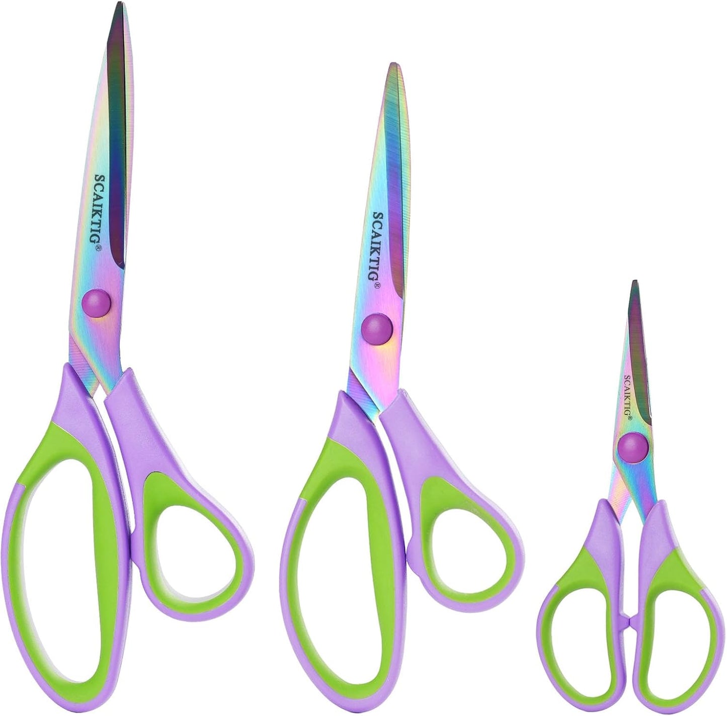Scissors All Purpose, Sharp Titanium Blades Shears, Rubber Soft Grip Handle, Multipurpose scissors 3 pack, Great for Office, Fabric, Craft, Sewing, Arts, School and Home Supplies, Green