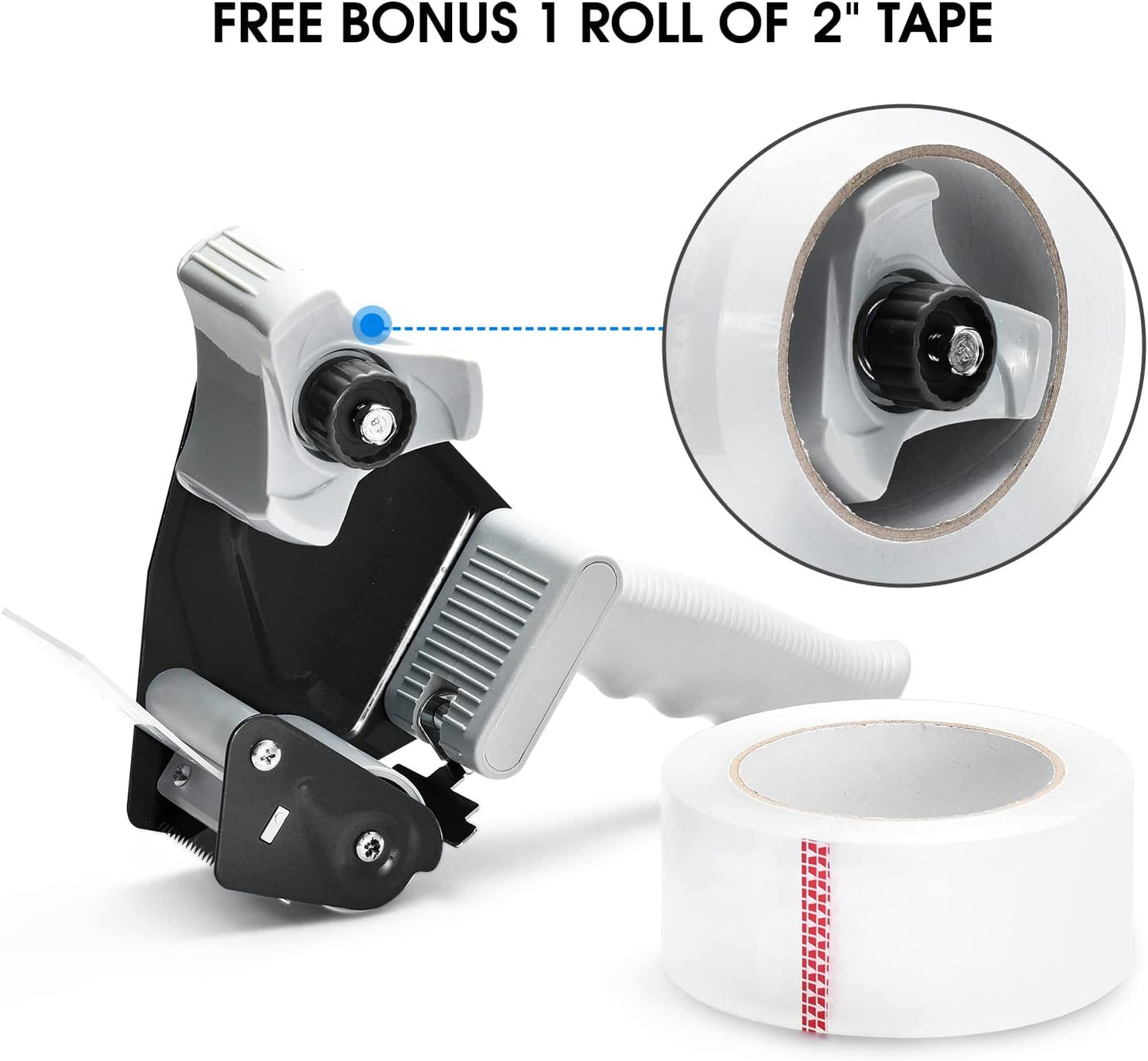 Packing Tape Dispenser Gun, Pacific Mailer 2 Inch Tape Gun Dispenser with 2 Inch Carton Packing Tape, Lightweight Industrial Side Loading Tape Dispenser - Black