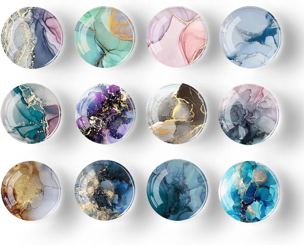 12Pcs Glass Strong Magnetic Refrigerator Magnet Fridge Sticker,Marble Crystal Fridge Magnets Decoration for Crafts,Fridge Magnets for Kitchen, Office Whiteboard, Cabinet and Dishwasher