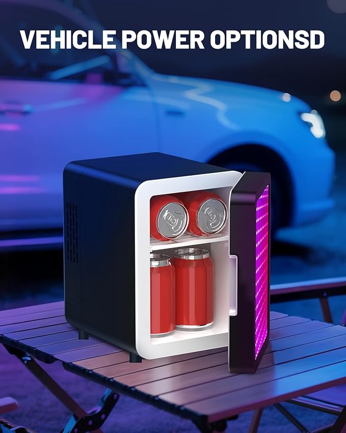 Skincare Fridge - 4L Mini Fridge with Thousand-layer Mirror of 12 Color Adjustable LED Lights, Cooler and Warmer, Beverage Cooler for Bedroom, Gaming Room, Office and Car, Black