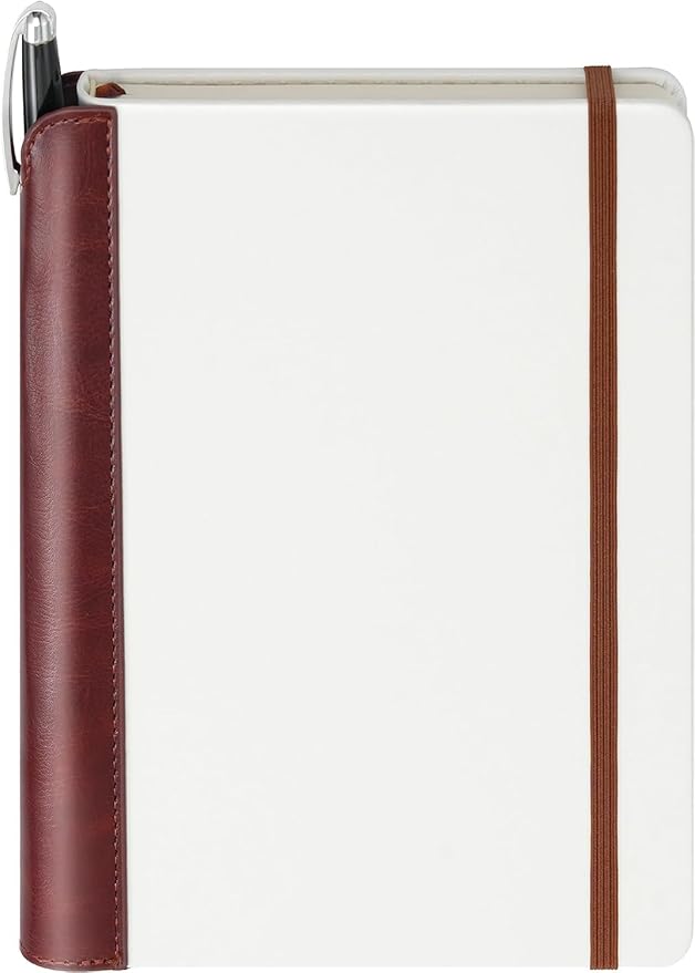 SETTINI® Lined Journal - Modern White Journal for Writing Gift Set - Hardcover Vegan Leather, Includes Luxury Pen in a Unique Pen Holder, 192 Pages, 6 x 8.5 inches, Birthday Gifts