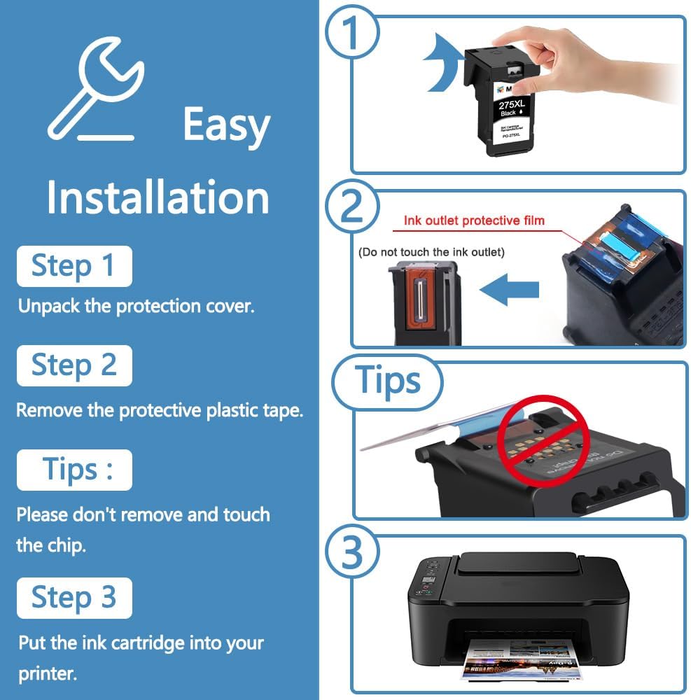 MxVol 275XL 276XL Remanufactured Ink Cartridge Replacement for Canon 275 and 276 XL PG-275XL CL-276XL Ink for Canon PIXMA TS3520 TS3522 TS3500 TR4720 TR4722 TR4700 Printers (1 Black, 1 Color Combo)