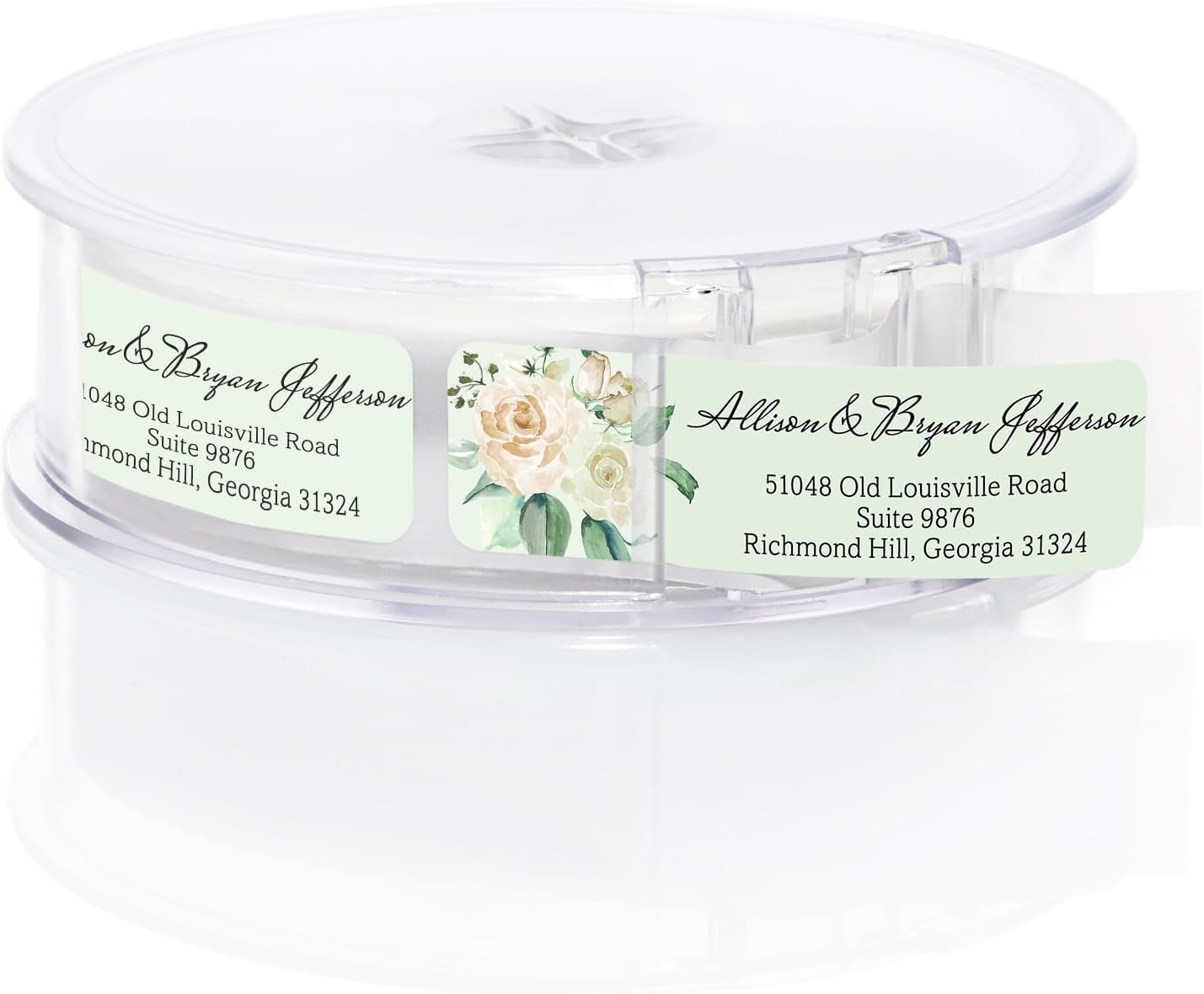 Green Watercolor Floral Rolled Address Labels / 250 Personalized Return Address Labels/Designer Address Stickers in Elegant Plastic Dispenser