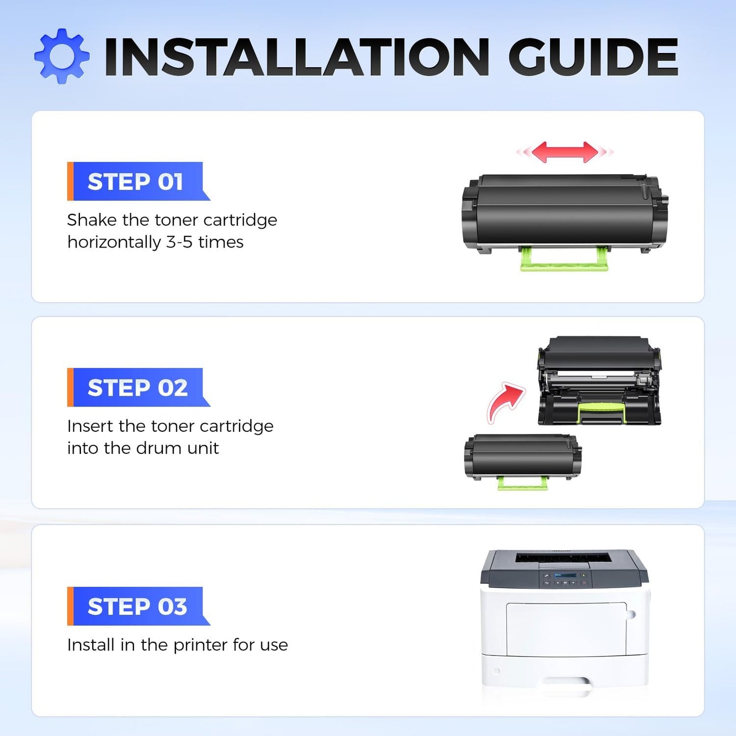 50F1H00 Toner Cartridge with chip Black 2-Pack High Yield Replacement for Lexmark 501H 50F1H00 Toner Compatible with Lexmark MS310 MS312 MS315 MS410 MS415 MS510 MS610 Laser Printer Ink dn d dtn de dte