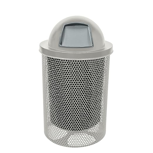 RDT-P-TXTGRY Heavy Duty Round Trash Receptacle with Dome Top, Liner Included, 32 Gallon, Textured Grey, Made in America