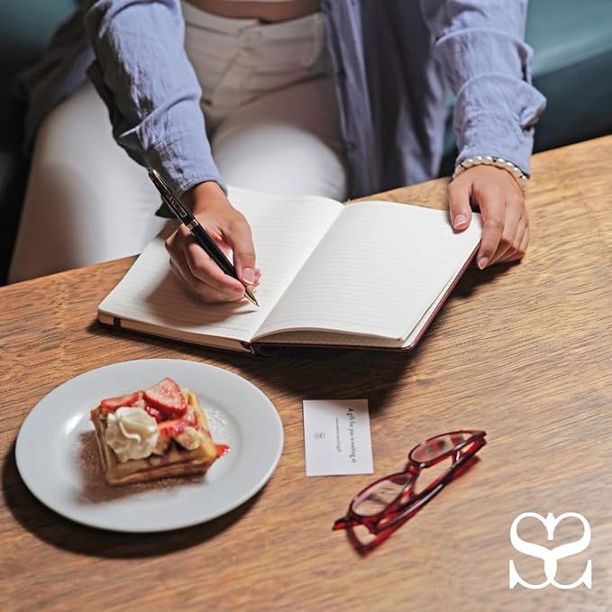 SETTINI® Lined Journal - Flower Journal for Writing Gift Set - Hardcover Vegan Leather, Includes Luxury Pen in a Unique Pen Holder, 192 Pages, 6 x 8.5 inches, Birthday Gifts for Women