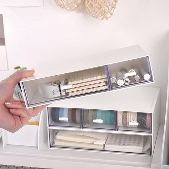Desk Organizer-Stackable Storage Drawers, Desk Drawer Organizer Perfect For Collection Small Item/Cosmetic Office Supplies - 2 drawers (White)