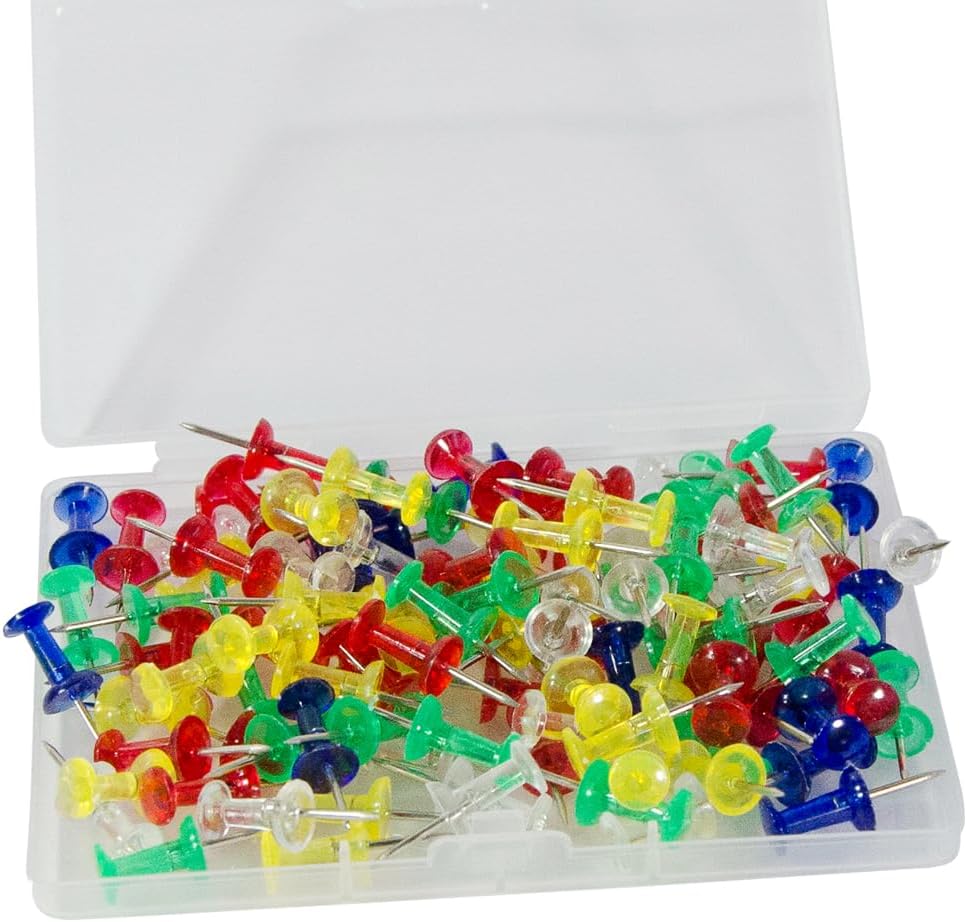 100 Pack Push Pins Tacks, Clear Plastic Head, Steel Point,Thumb Tacks for Bulletin Board,Stick Pins Thumb Tacks for Cork Board Wall Hangings (100, Colorful)