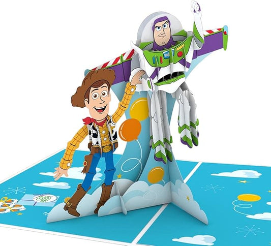 Lovepop Happy Birthday Pop-Up Card for Her and Him- 3D Disney Birthday Greeting Cards for Boys, Girls, Men, Women - Toy Story - 5" x 7" Woody and Buzz Card - Blank Note Card & Envelope Included