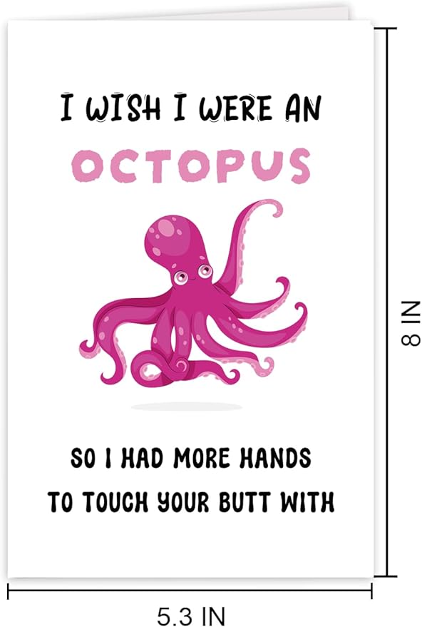 Funny Octopus Valentine's Day Card Gift For Husband, Wife, Boyfriend, Girlfriend - Rude & Humorous Cards For Women & Men
