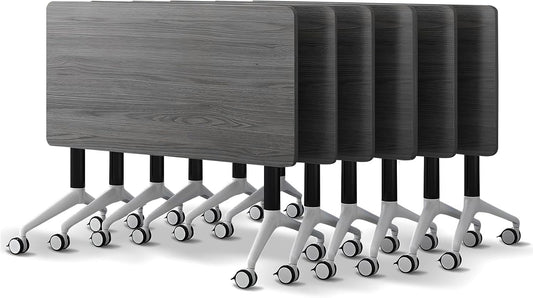 Conference Room Table with Flip-Top Design for Dynamic Meetings, Business Table Computer Desk with Heavy-Duty Frame,Foldable Seminar Meeting Tables for Home Office (6, B, 61IN)