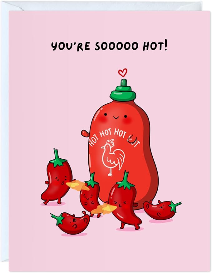 ALY LOU Hot Sauce Anniversary Card, Sriracha Hot Sauce for Her Him/Husband Boyfriend/Girlfriend Wife/Sarcastic Funny Birthday Greeting Card (You're sooo hot!)
