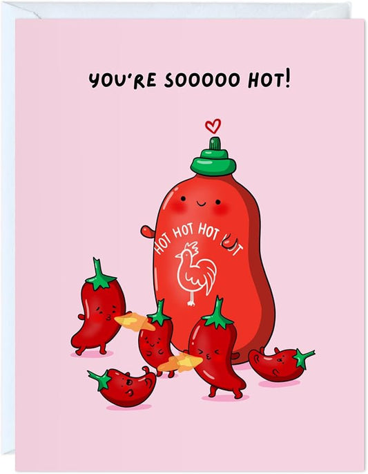 ALY LOU Hot Sauce Anniversary Card, Sriracha Hot Sauce for Her Him/Husband Boyfriend/Girlfriend Wife/Sarcastic Funny Birthday Greeting Card (You're sooo hot!)