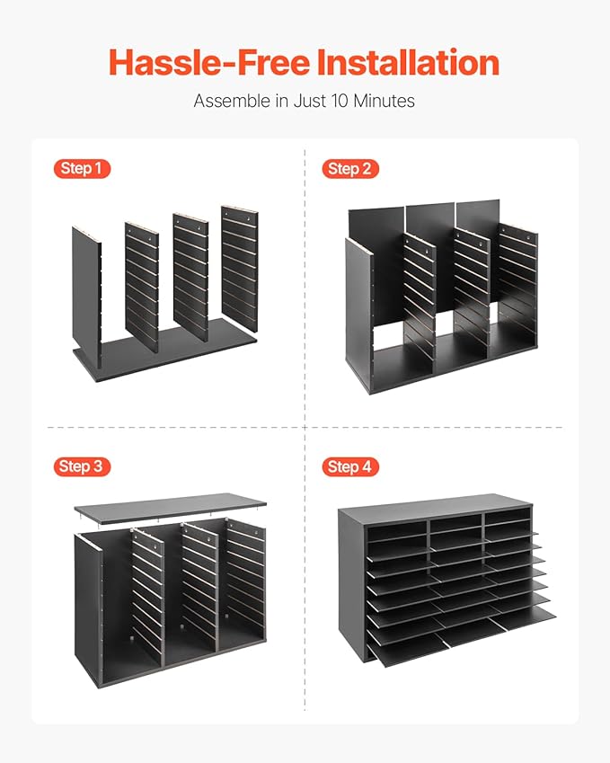 VEVOR Literature Organizer, 27 Compartments Office Mailbox with Removable Shelves, Wooden Mailbox Sorter Particle Board Office Home Classroom Storage, File Sorter for Files, Documents, Papers, Black