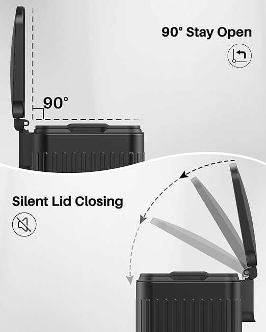 Lovewind 60 Liter/ 16 Gallon Stainless Steel Trash Can with Soft-Close Lid, Large Footstep Garbage Can with Roman Texture, Removable Inner Buckets, Recycling Bin for Kitchen Office, Black