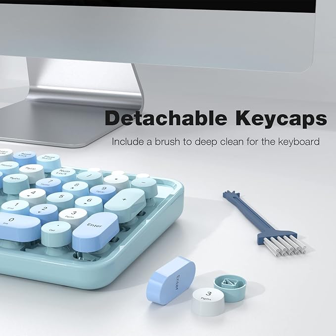MOFII Wireless Keyboard and Mouse Set, Retro Full Size Typewriter Keyboard with Number Pad and Sport Car Mouse for PC Computer Desktop Laptop Windows (Blue Colorful)