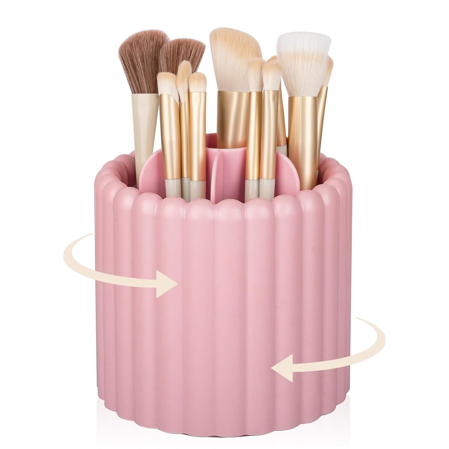 Anyoifax 360 Rotating Makeup Brush Holder 7 Slots Make Up Brush Organizer Removable Spinning Cosmetic Brushes Storage Pen Holder for Vanity, Dresser, Desk, Pink
