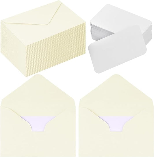 jiebor 100 Sets Small Envelopes with Small Blank Gift Business Card Wedding Invitation Pocket Envelopes for Graduations Wedding Shower Holiday 4.37 x 2.91 Inch Ivory