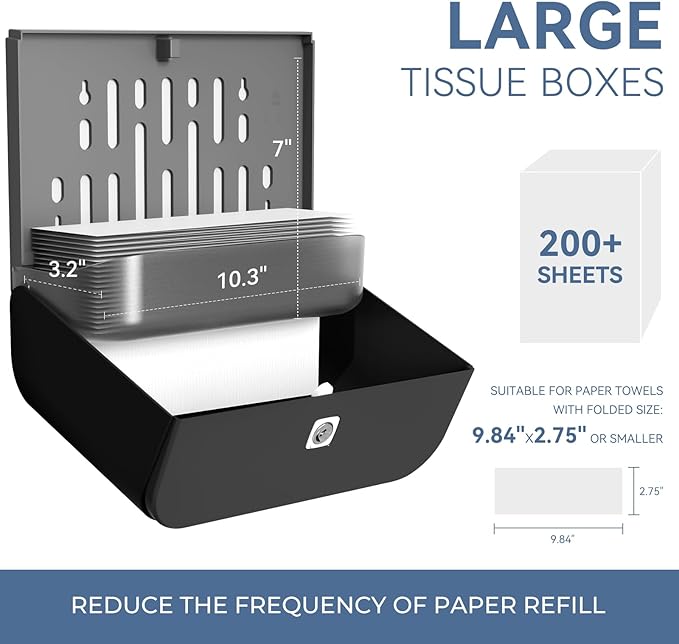 Commercial Paper Towel Dispenser Wall Mount Adhesive Multifold Trifold cFold Folded Paper Hand Towel Dispenser for Bathroom 10.7" L x 3.7" W x 8" H