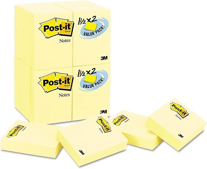 Post-it Mini Notes, 1.5 in x 2 in, 24 Pads, America's #1 Favorite Sticky Notes, Canary Yellow, Clean Removal, Recyclable (653-24VAD-B)