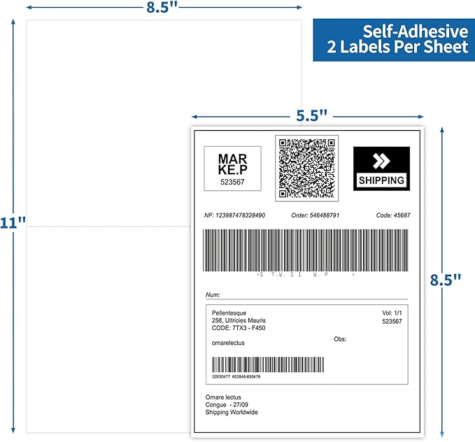 Half Sheet Shipping Labels - 8000 Counts, 8.5” x 5.5” Self Adhesive Shipping Label White Internet Mailing Labels 2 Per Page, Laser & Inkjet Printer Compatible [4000 Sheets 8.5” x 11”]