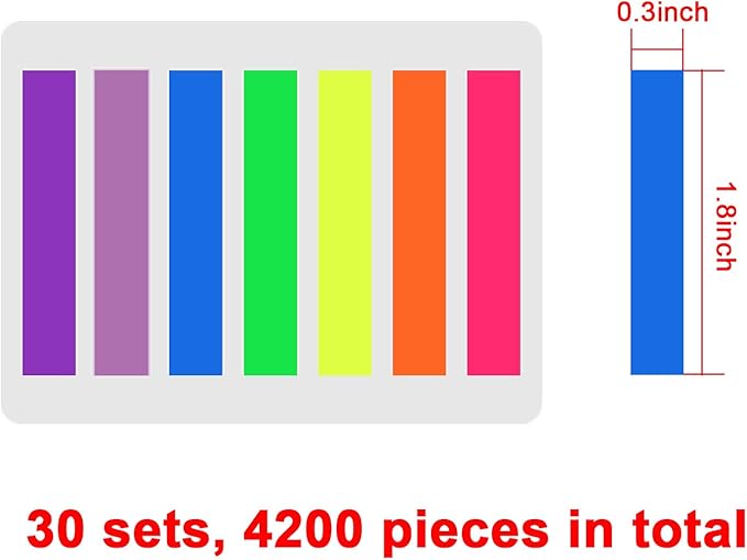 SIQUK 4200 Pieces Flag Tabs Colored Page Markers Sticky Index Tabs Page Flags, 30 Sets 7 Colors