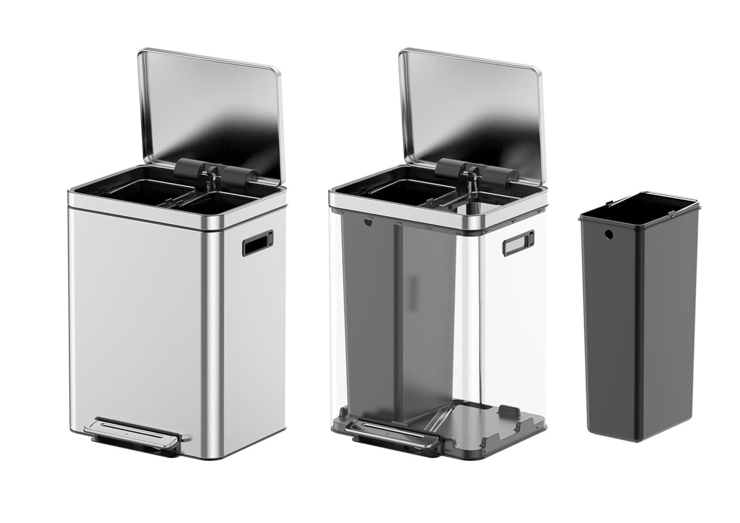 Kitchen Trash Can, 2 x 5.28 Gal (2 x 20L) Dual Trash Can with Recycle Bin, Stainless Steel Garbage Can, Fingerprint-Resistant Soft-Close Dual Recycling Bins for Kitchen