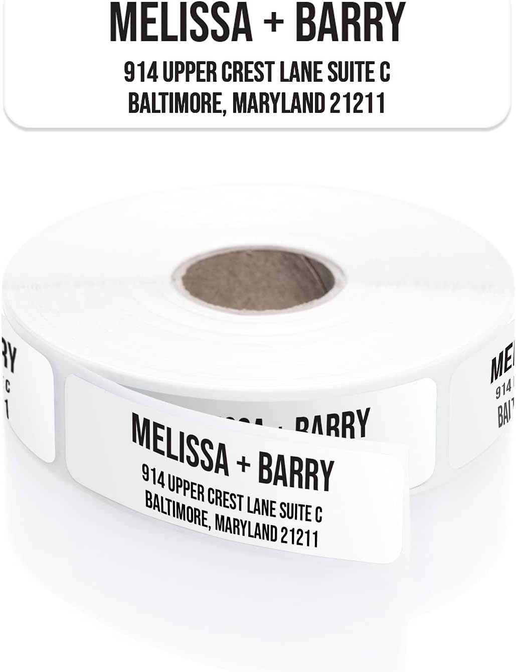 White Bold Rolled Address Labels/Roll of 250 Personalized Address Labels/Designer Return Address Stickers in Elegant Plastic Dispenser