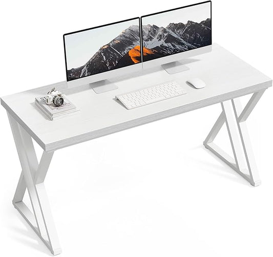 LITTLE TREE 55 Inch Large Simple Industrial Computer Desk Study Writing Table Home Office Workstation,White