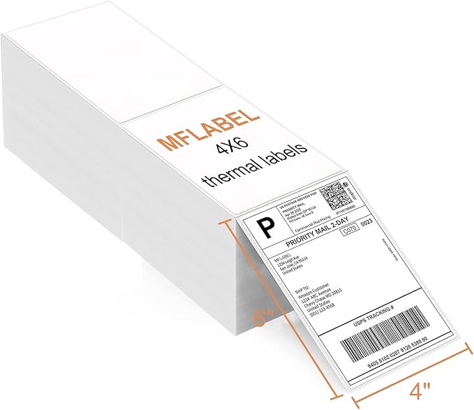 MFLABEL® 4 Stacks Fanfold 4" x 6" Direct Thermal Labels White Perforated Shipping Label (2,000 Labels per Stack) (4 Stacks)