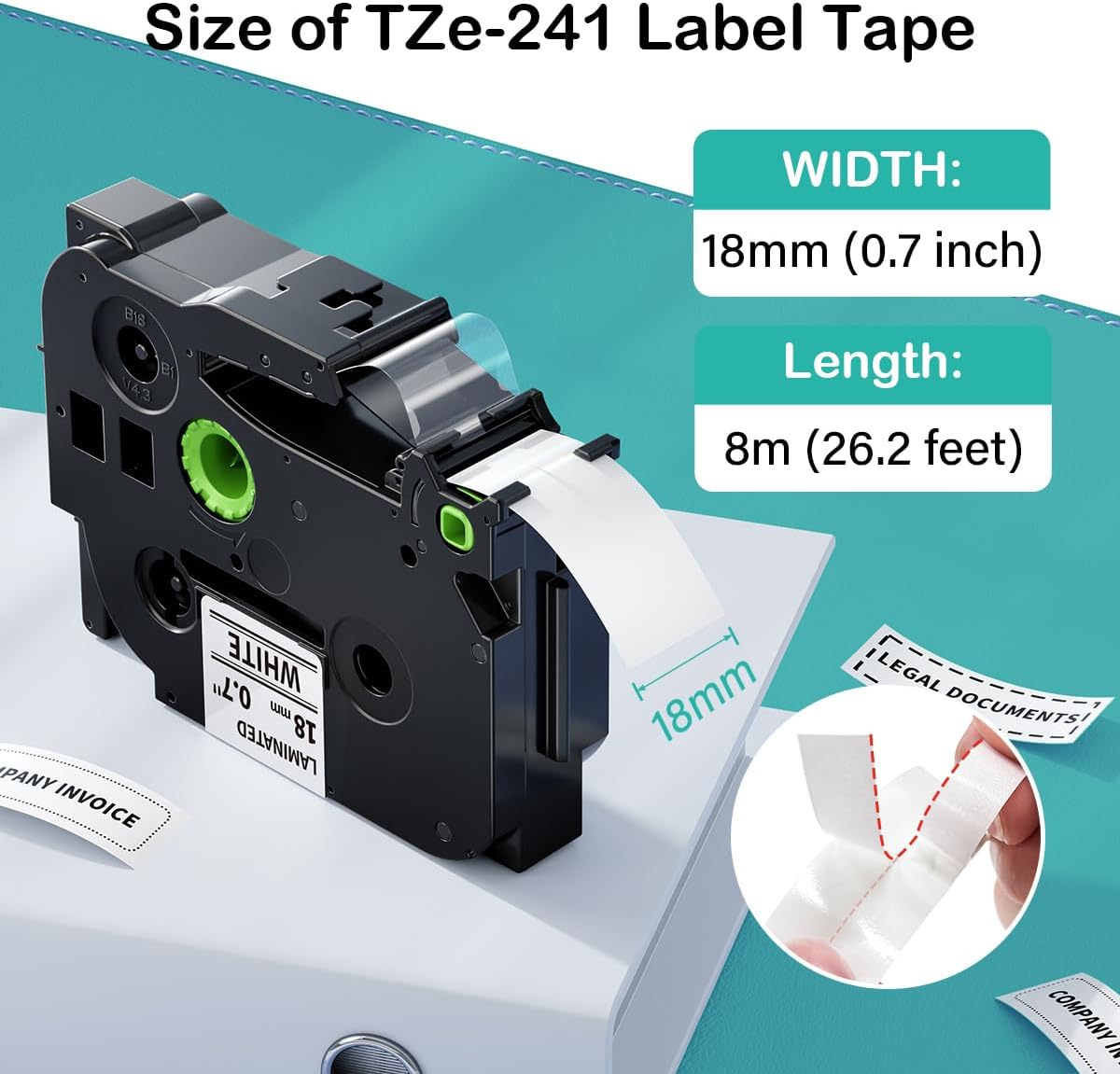 Labelife TZe-241 TZe TZ Tape 18mm 0.7 Laminated White Compatible with Brother P Touch Label Maker Tape 18mm .7 TZe241 for Brother PT-D400 PT-D410 PT-PT-D600 D610BT PTD460BT, 5-Pack, 3/4 Inch