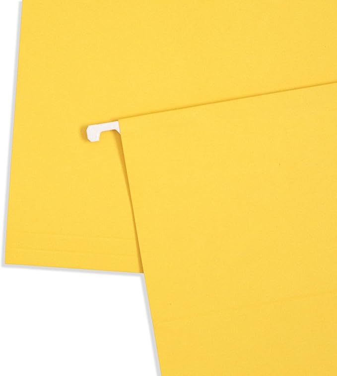 25 Blue Summit Supplies Yellow Legal Size Hanging File Folders - Durable 11pt Paper, Hanging Legal File Folders Yellow with Plastic Tabs and Inserts, Legal Size Filing, Hanging Legal Size File Folders