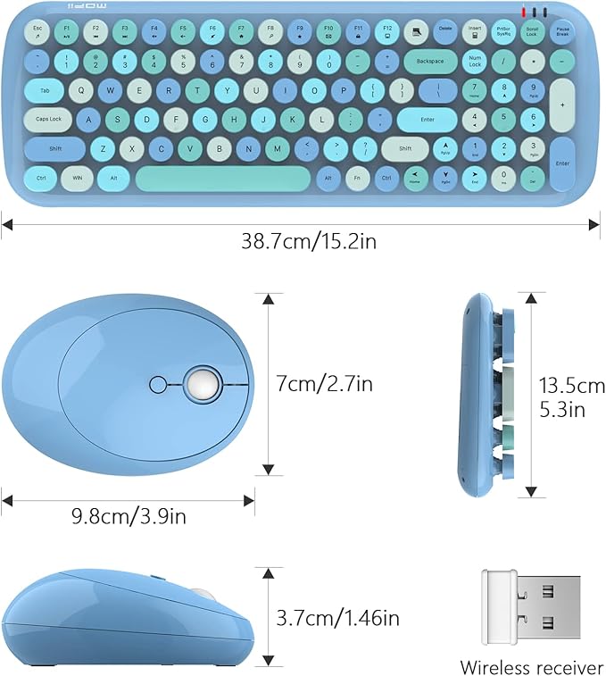 MOFII Wireless Keyboard and Mouse Combo, 2.4Ghz USB Office Keyboard with Multi-Media Function Keys and Number Pad for PC Computer Windows (Blue Mixed)