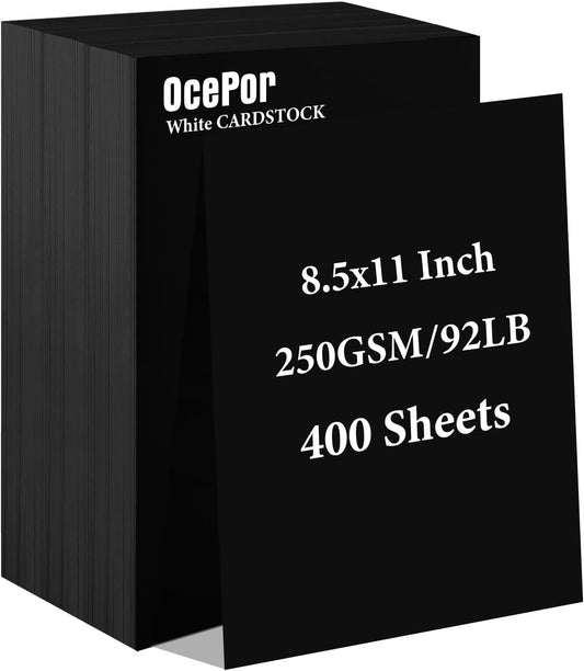 OcePor 400 Sheets Black Cardstock 8.5” x 11”, 92lb/250gsm Black Card Stock, Thick Card Stock Paper, Heavy Cardstock Paper for Printer, Resume, Scrapbooks, Art, Crafts, Business Cards