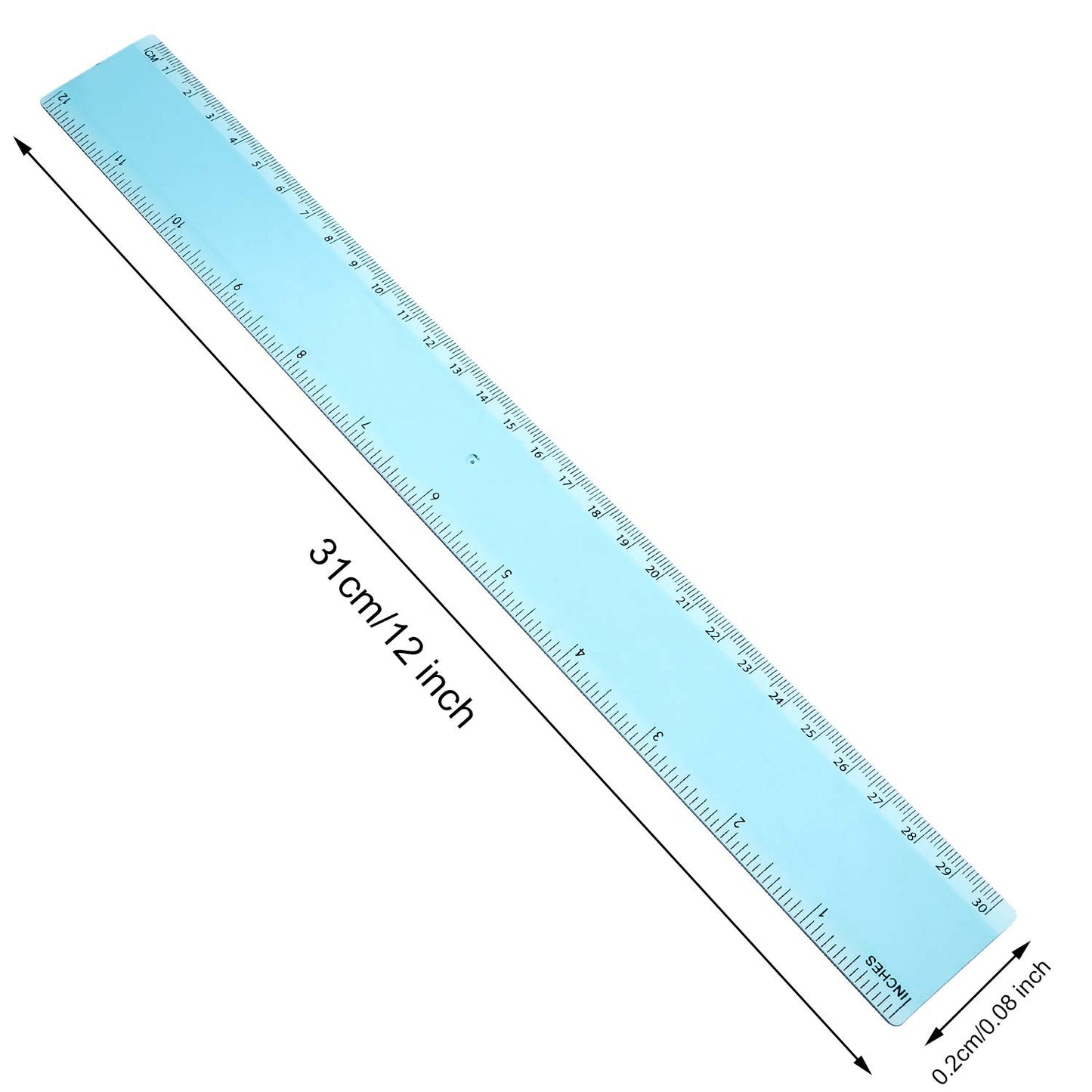 2 Pack Plastic Ruler Straight Ruler Plastic Measuring Tool for Student School Office (Blue, 12 Inch)