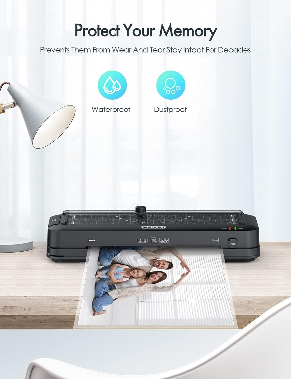 9-Inch Thermal Laminator Machine, 3-in-1 Laminator with Built-in Paper Trimmer, Hole Punch & Corner Rounder, 10 Laminating Pouches, Fast 3-Min Warm-Up, Jam-Free for Home, Office, School