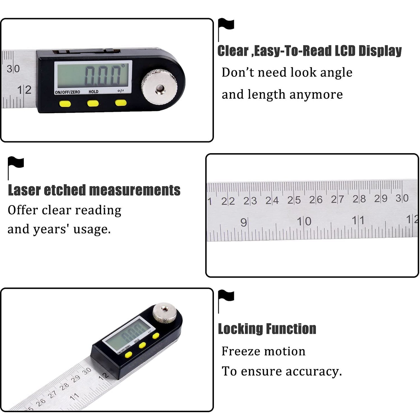 Delgada 12 inch/300mm Digital Angle Ruler and Stainless Steel Digital Angle Finder or Digital Protractor with Zeroing and Locking Function Battery Included
